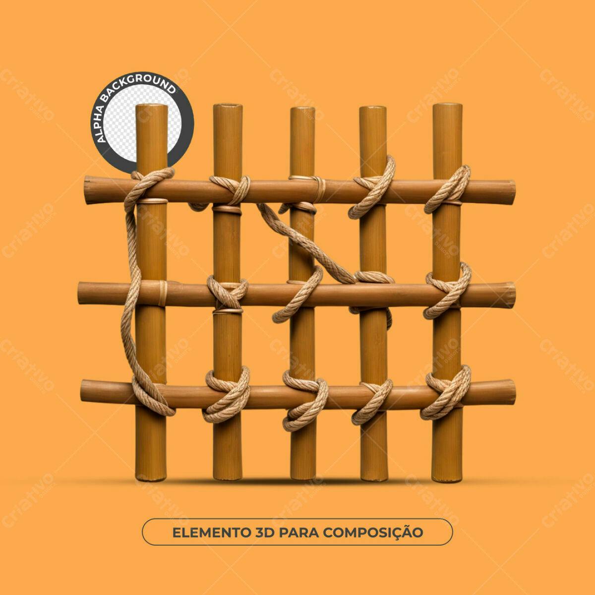 Elemento 3D de Cerca de Bambu PSD Editável
