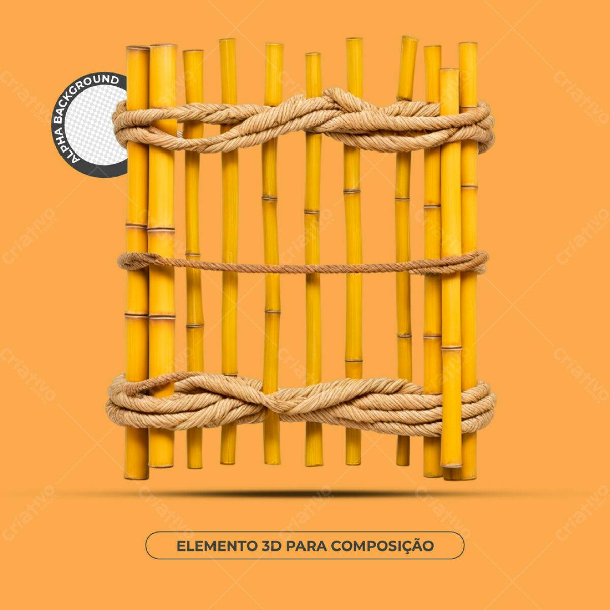 Elemento 3D de Bambu e Corda PSD Editável