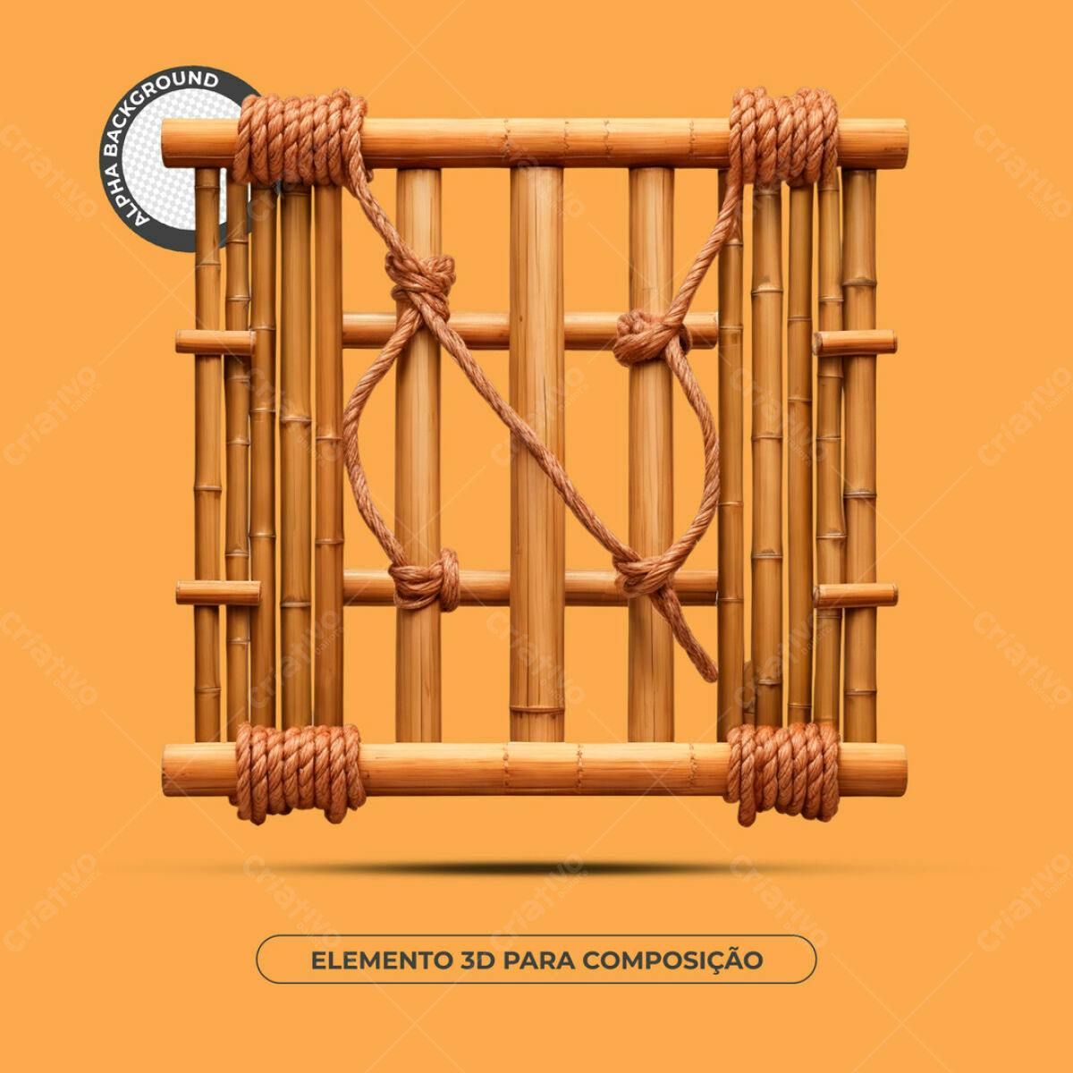Elemento 3D de Bambu e Corda PSD Editável