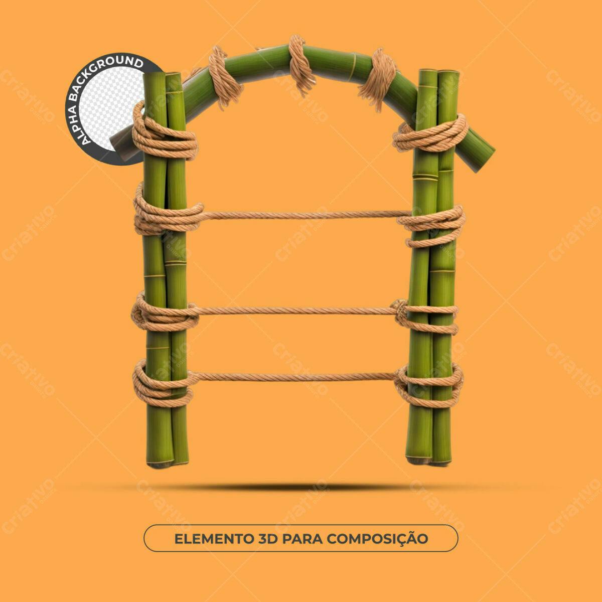 Elemento 3D em Bambu para Composição PSD Editável