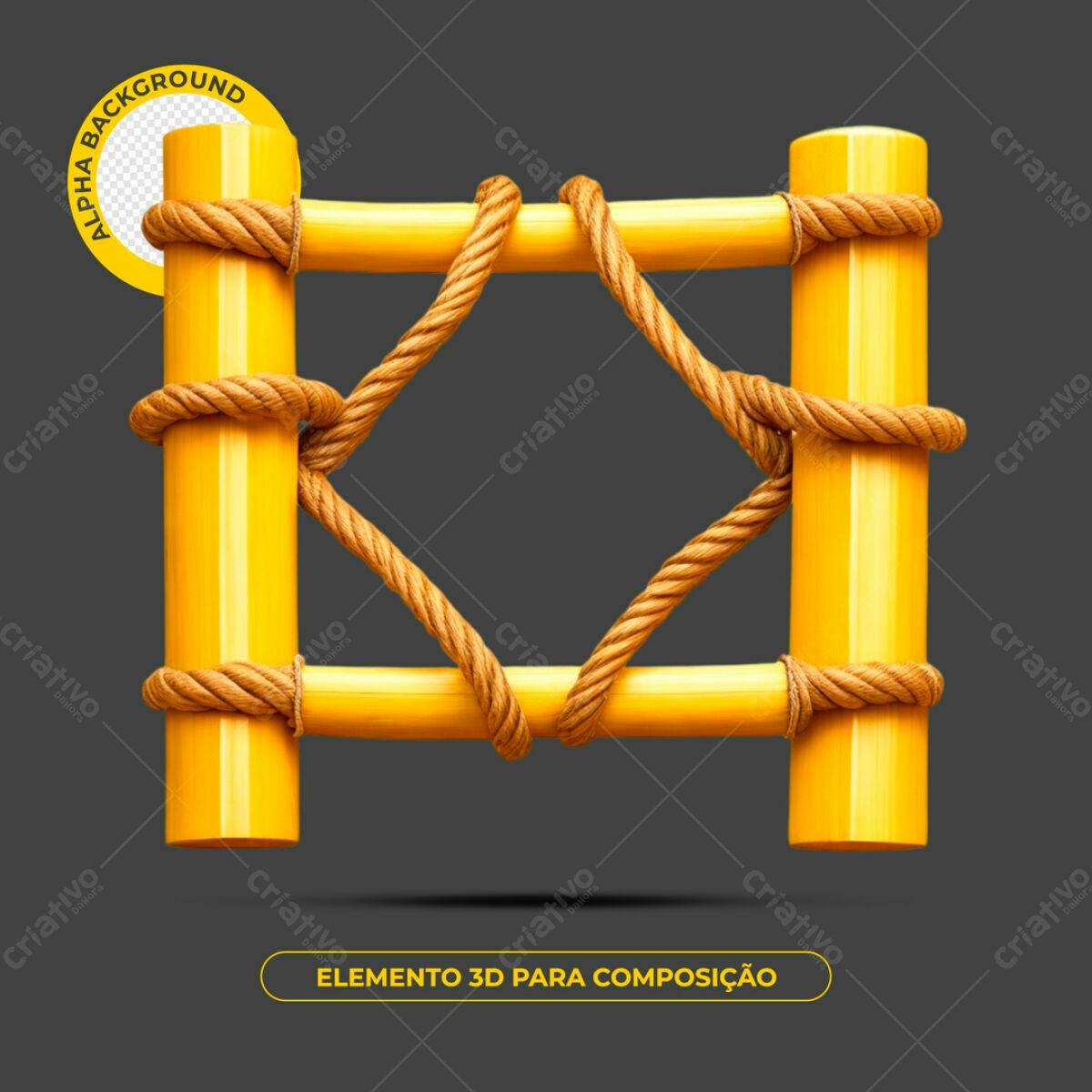 Elemento 3D Cercado Amarelo com Corda PSD Editável