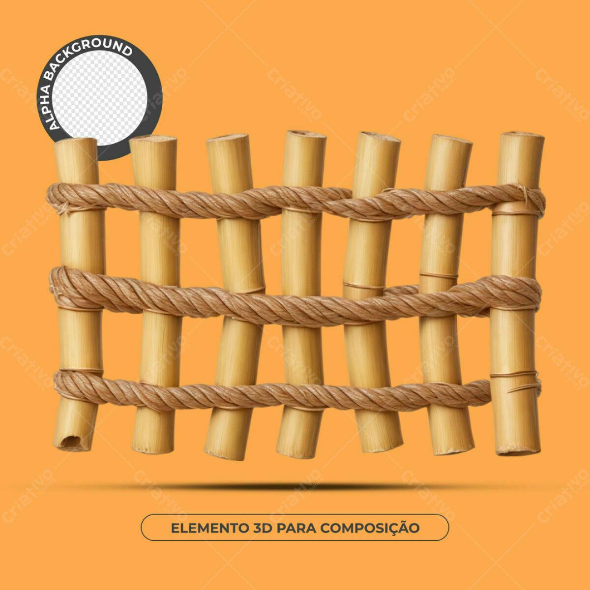 Elemento 3D de Cerca de Bambu PSD Editável