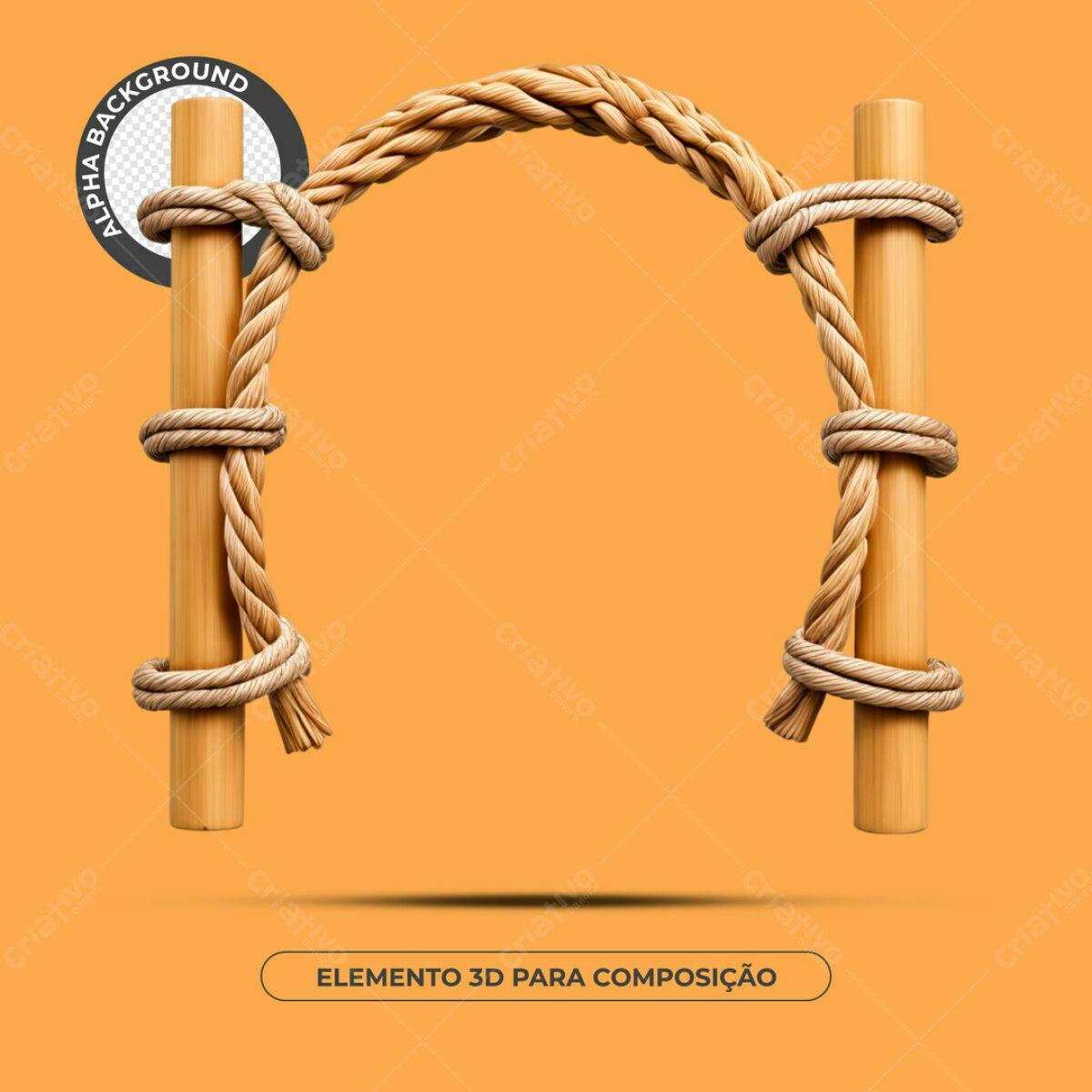 Elemento 3D Arco de Corda e Madeira PSD Editável