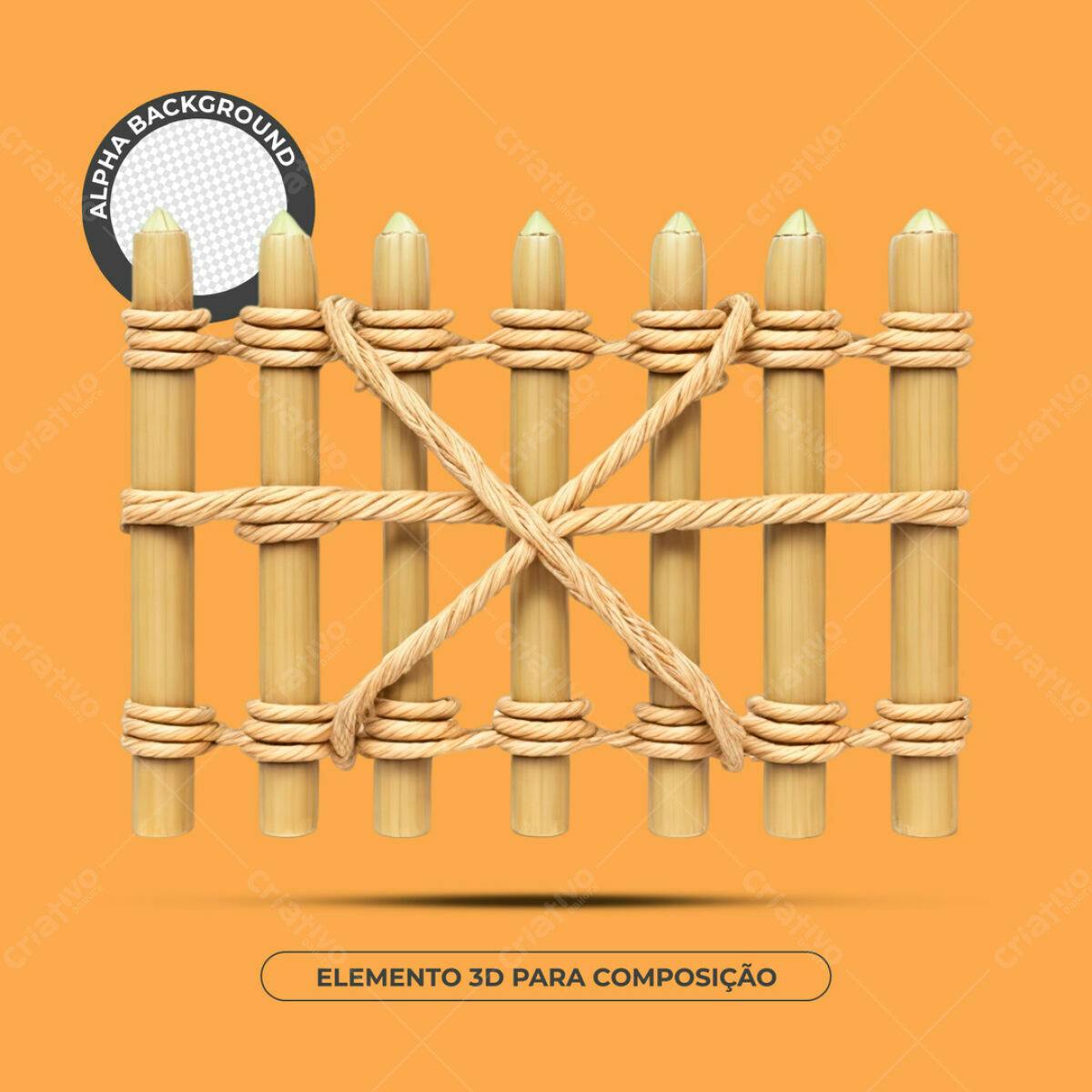 Elemento 3D Cerca de Madeira PSD Editável