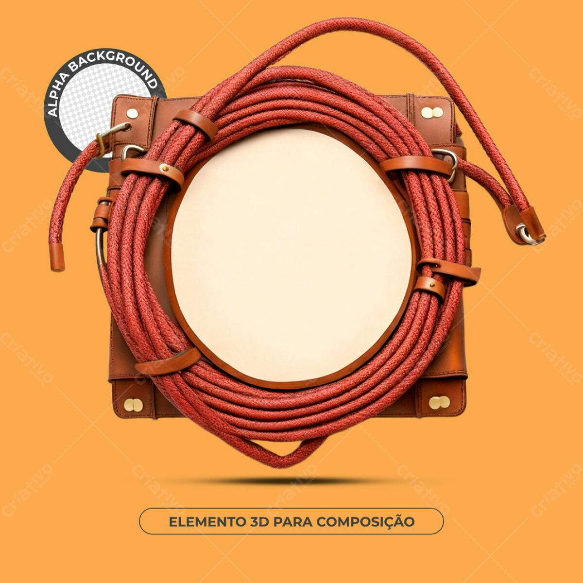 Elemento 3D em Couro Marrom e Vermelho PSD Editável