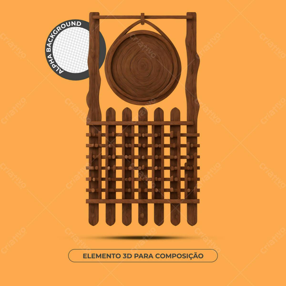 Elemento 3D de Madeira para Mockup PSD Editável