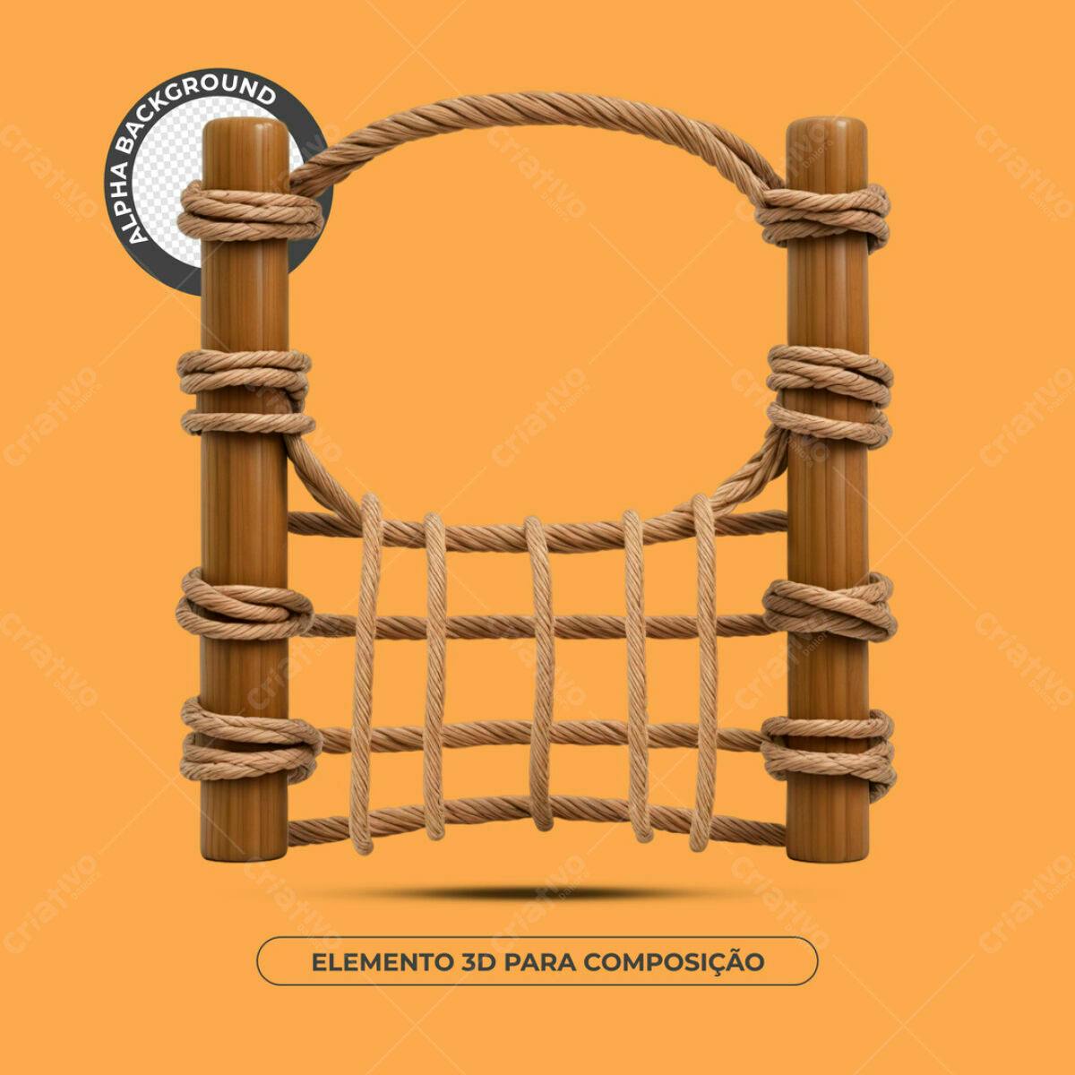 Elemento 3D de Cerca de Corda e Madeira PSD Editável