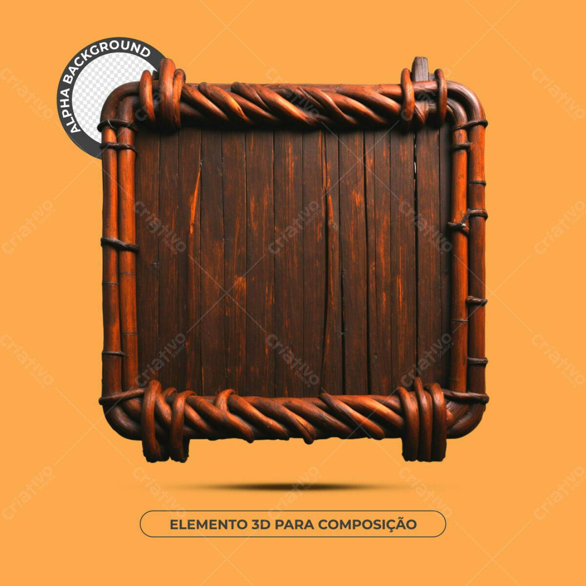 Moldura de Madeira 3D PSD Editável