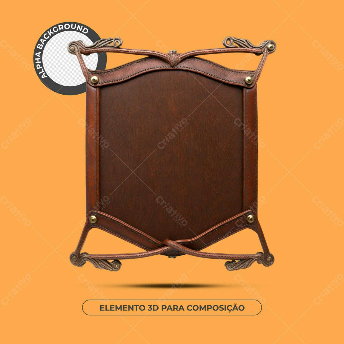 Elemento 3D Marrom em Couro PSD Editável