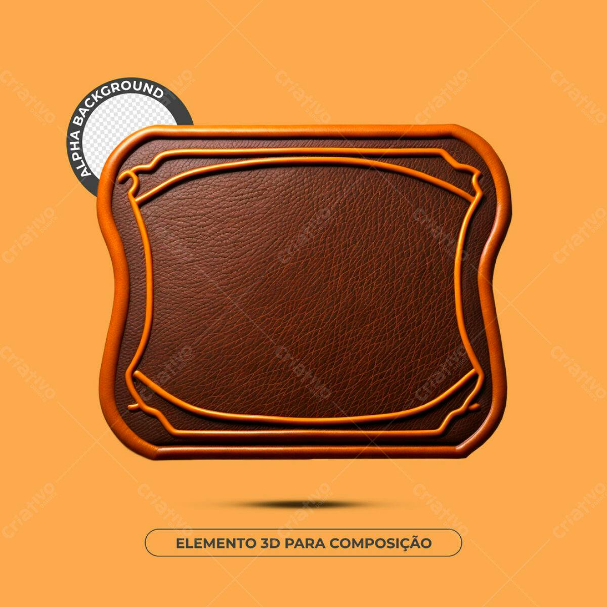 Elemento 3D em Couro Marrom e Amarelo PSD Editável
