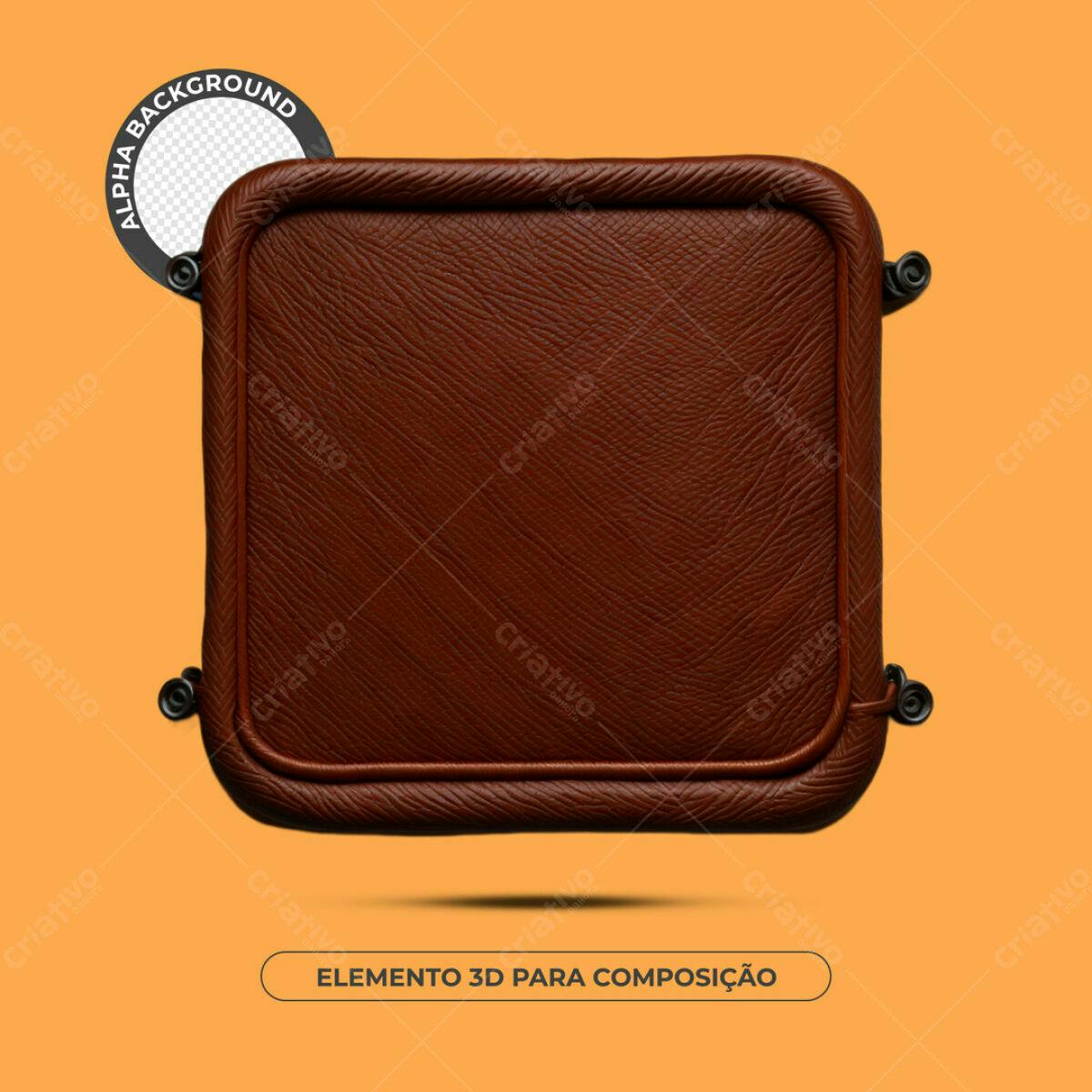 Elemento 3D em Couro Marrom PSD Editável