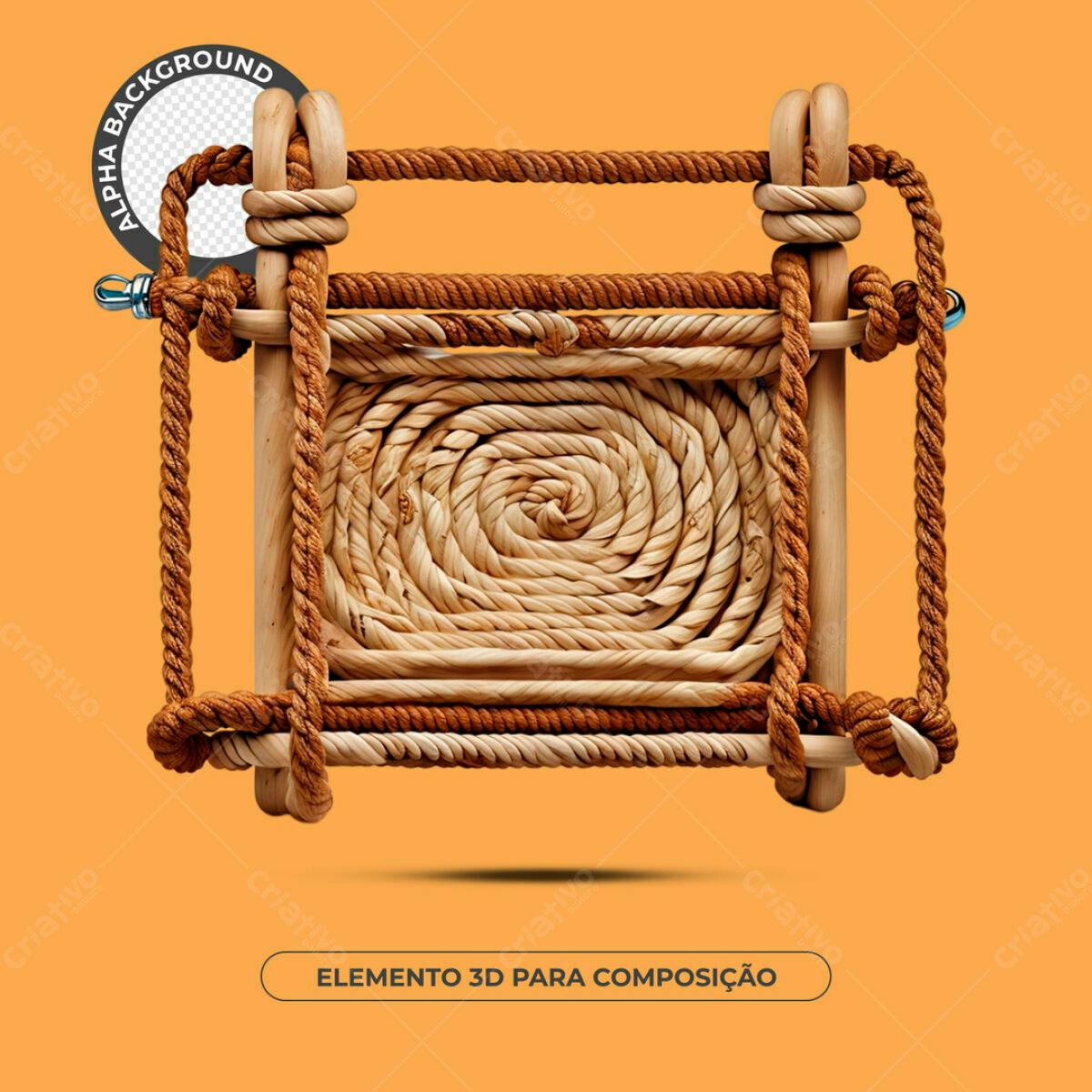 Elemento 3D em corda e palha PSD Editável