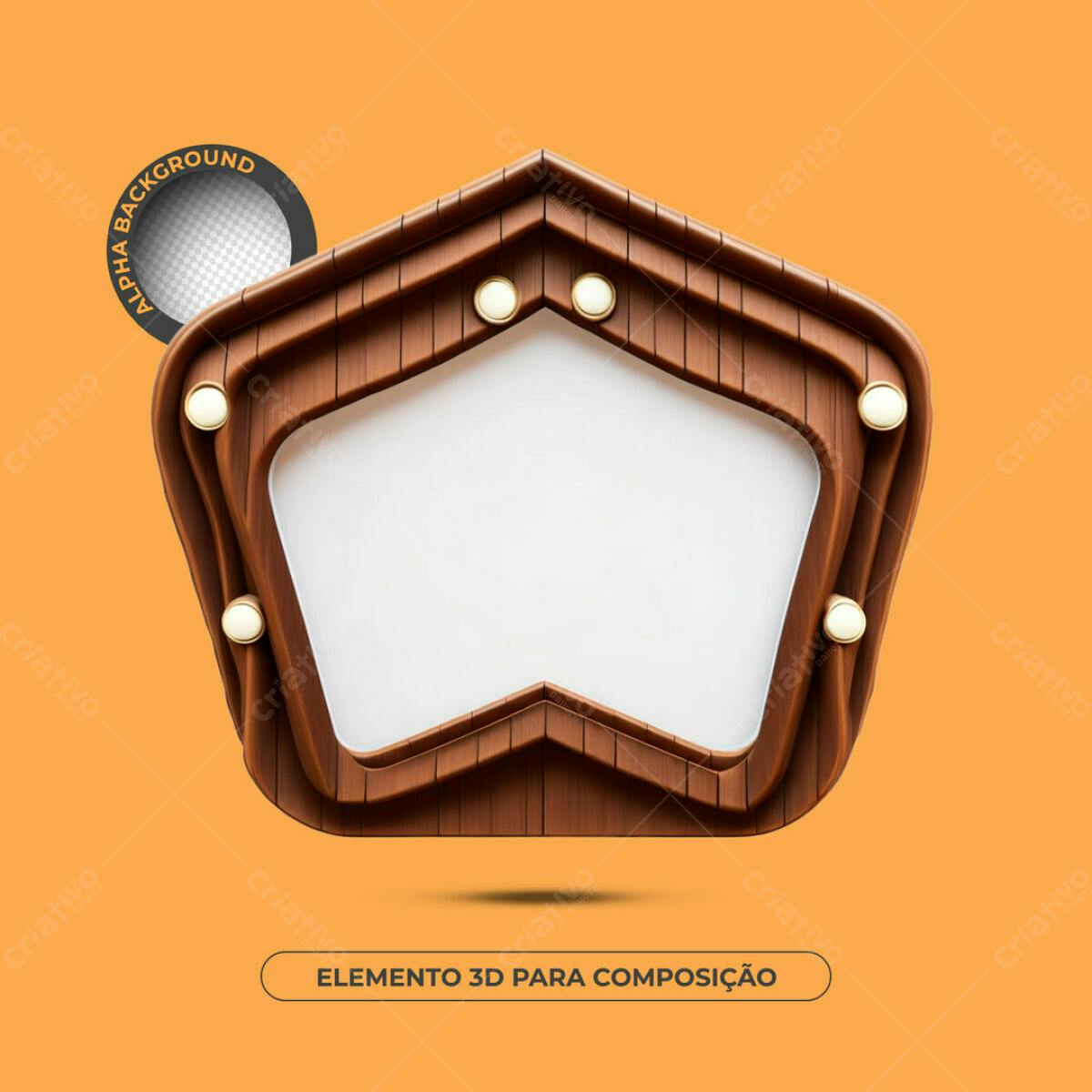 Elemento 3D em Madeira para Composição PSD Editável