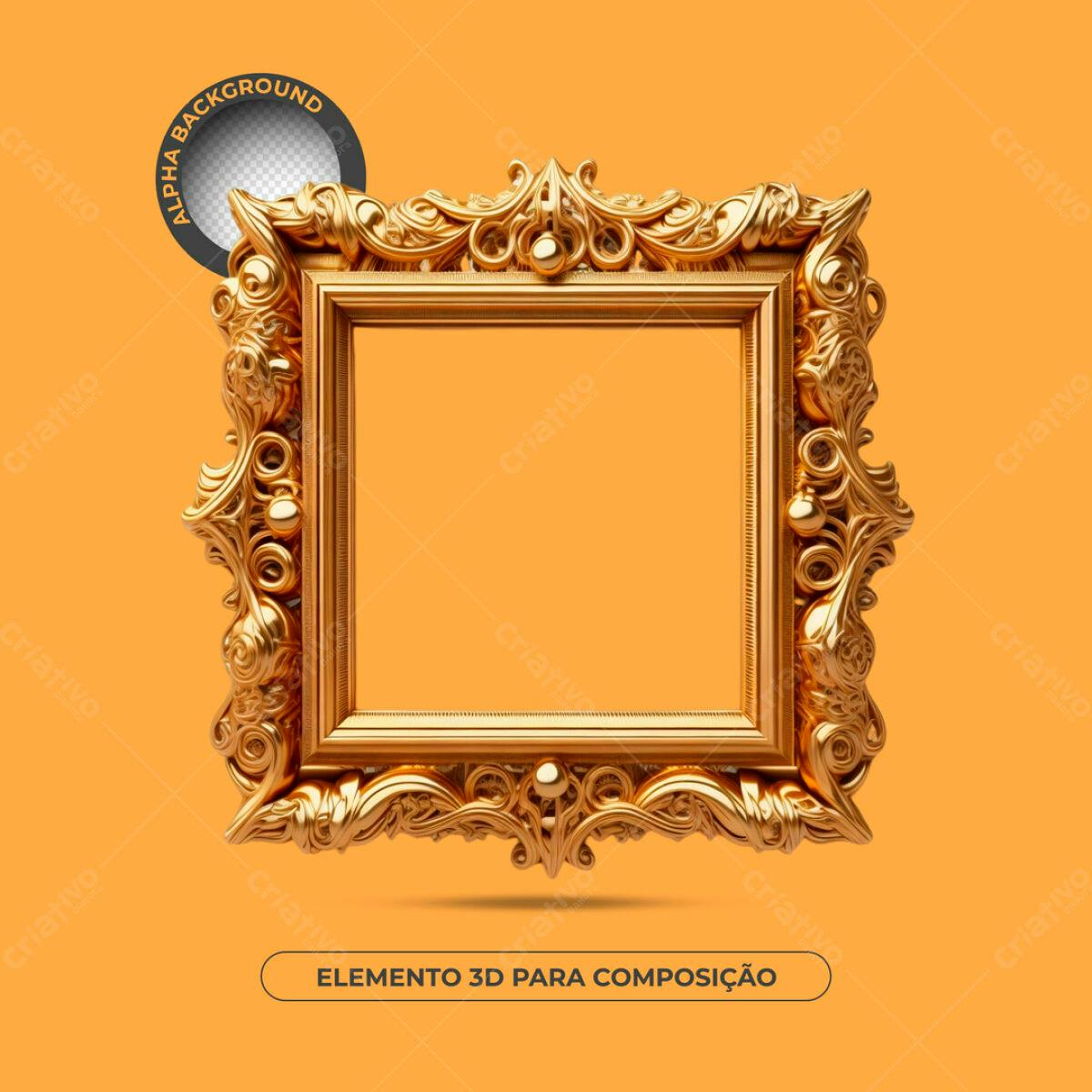 Moldura Dourada 3D para Composição PSD Editável