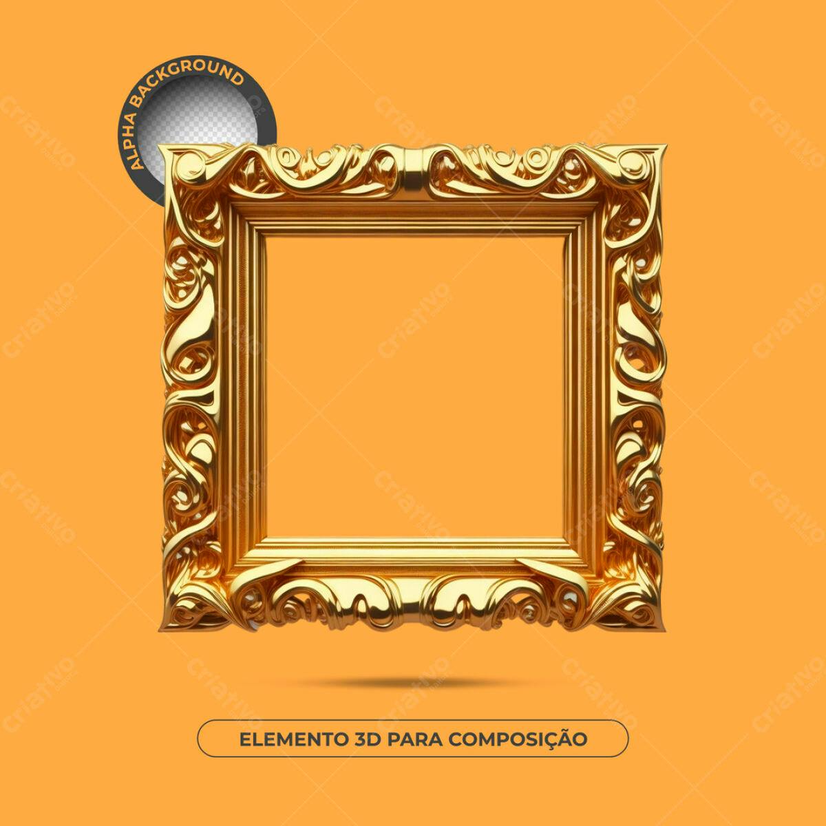 Moldura Dourada 3D para Composição PSD Editável