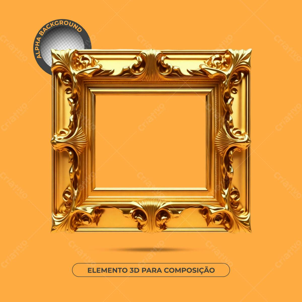 Moldura Dourada 3D para Composição PSD Editável