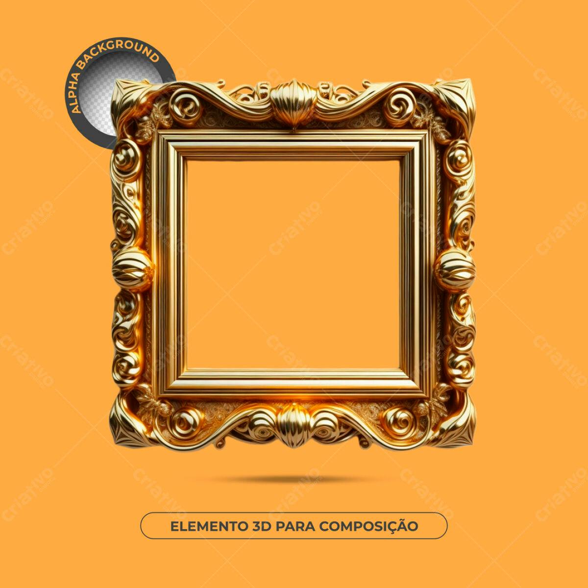 Moldura Dourada Elemento 3D PSD Editável