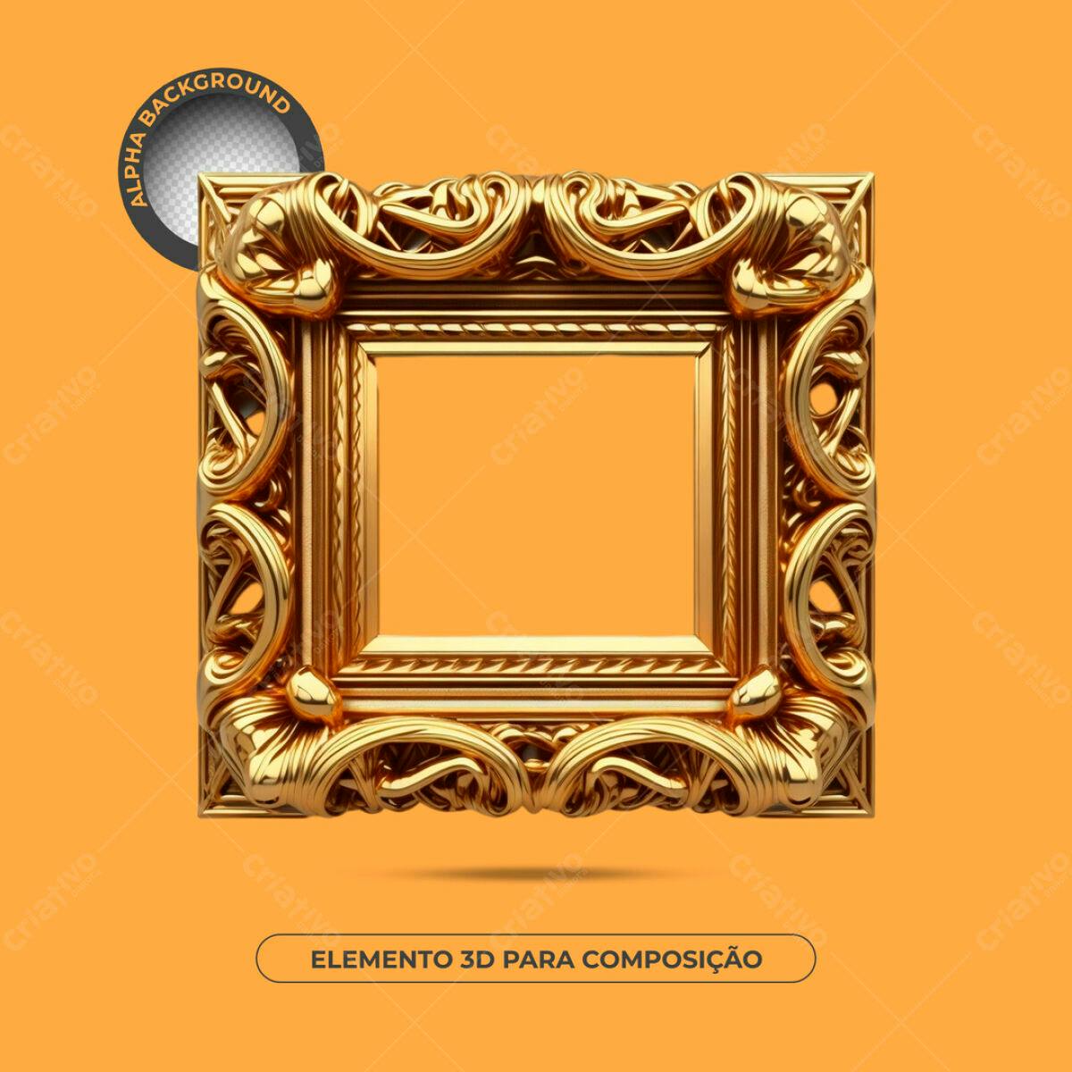 Moldura Dourada 3D para Composição PSD Editável