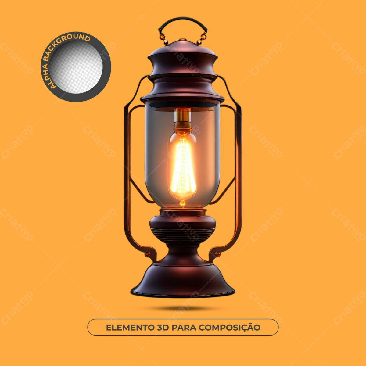 Elemento 3D de Lampião Vintage PSD Editável
