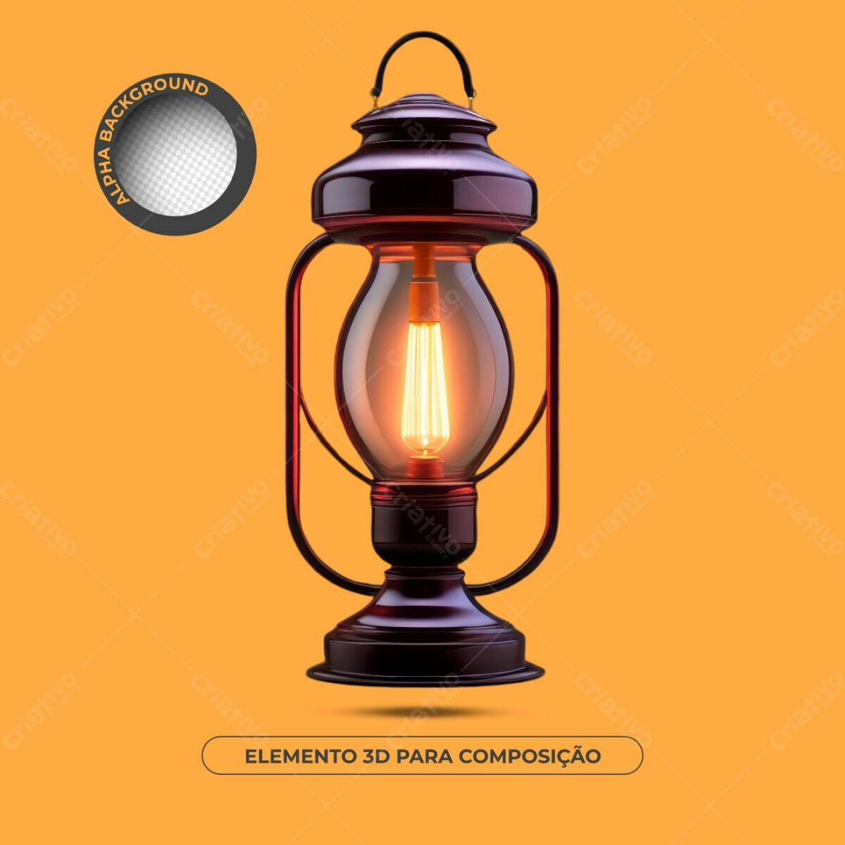 Elemento 3D Luminária Vintage PSD Editável
