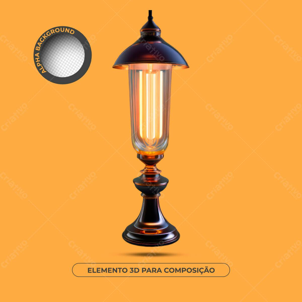 Elemento 3D Abajur Vintage PSD Editável