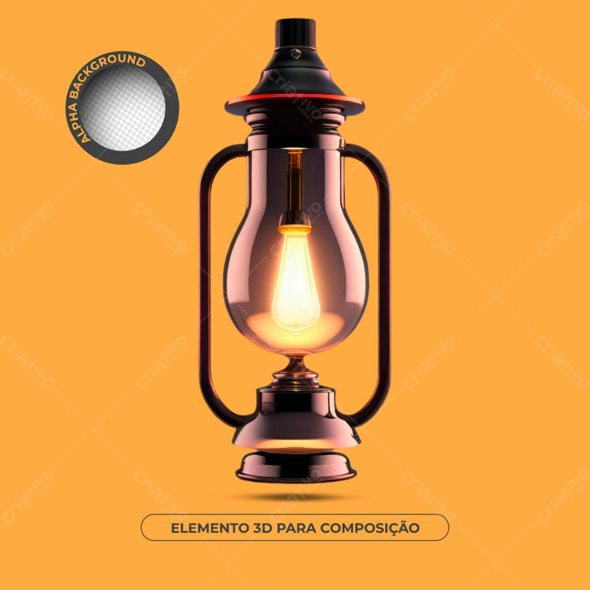 Elemento 3D Luminária Bronze PSD Editável