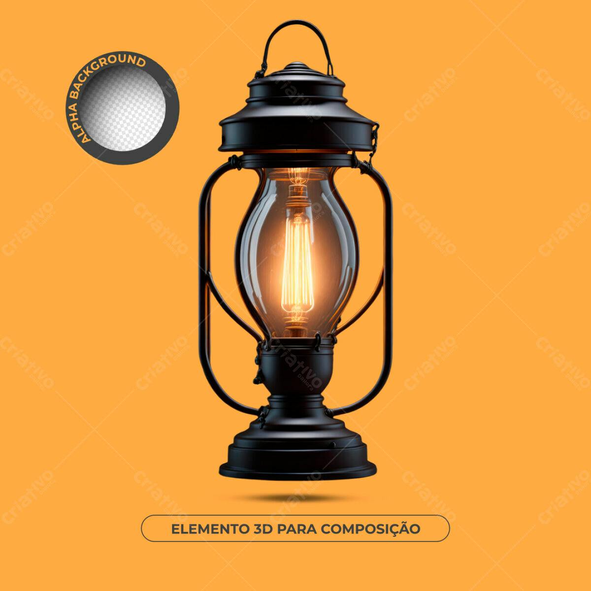 Elemento 3D Luminária Vintage PSD Editável