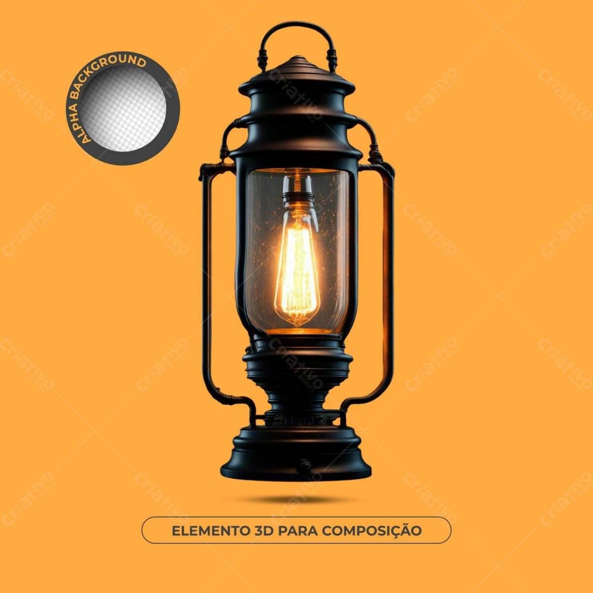 Elemento 3D de Lampião Vintage PSD Editável