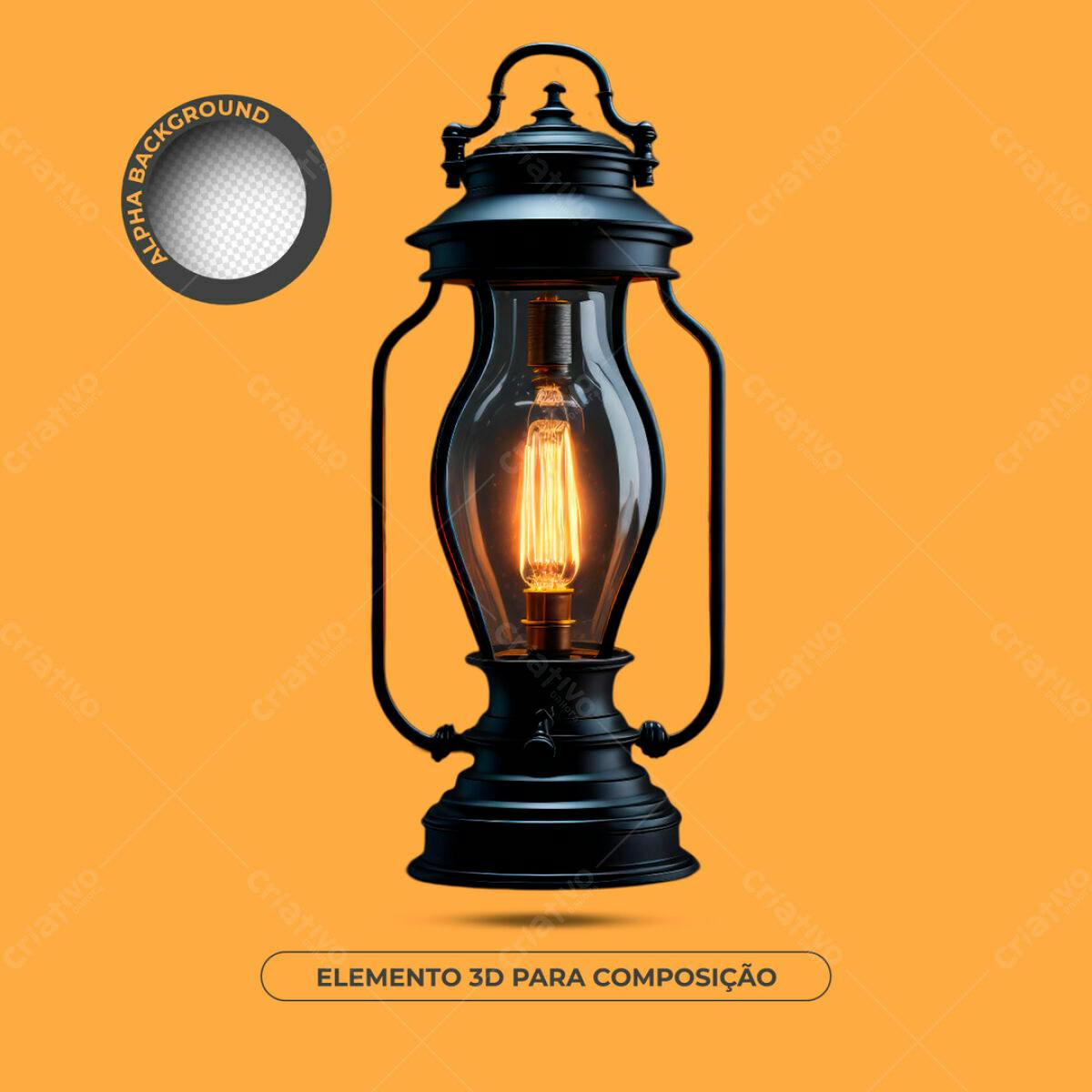 Elemento 3D de Lampião Vintage PSD Editável