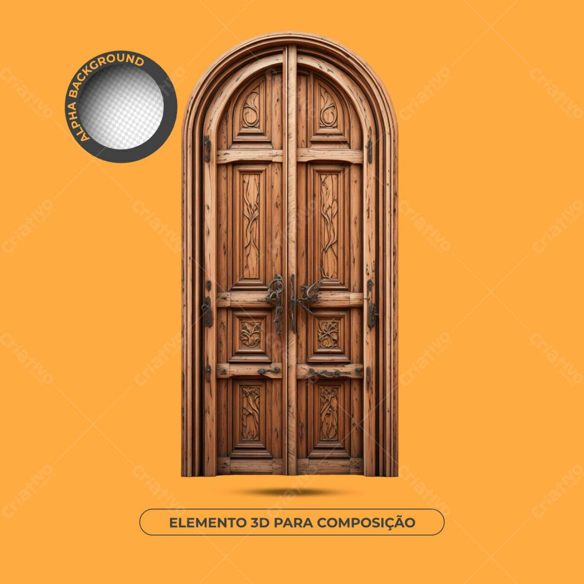 Elemento 3D Porta de Madeira Antiga PSD Editável