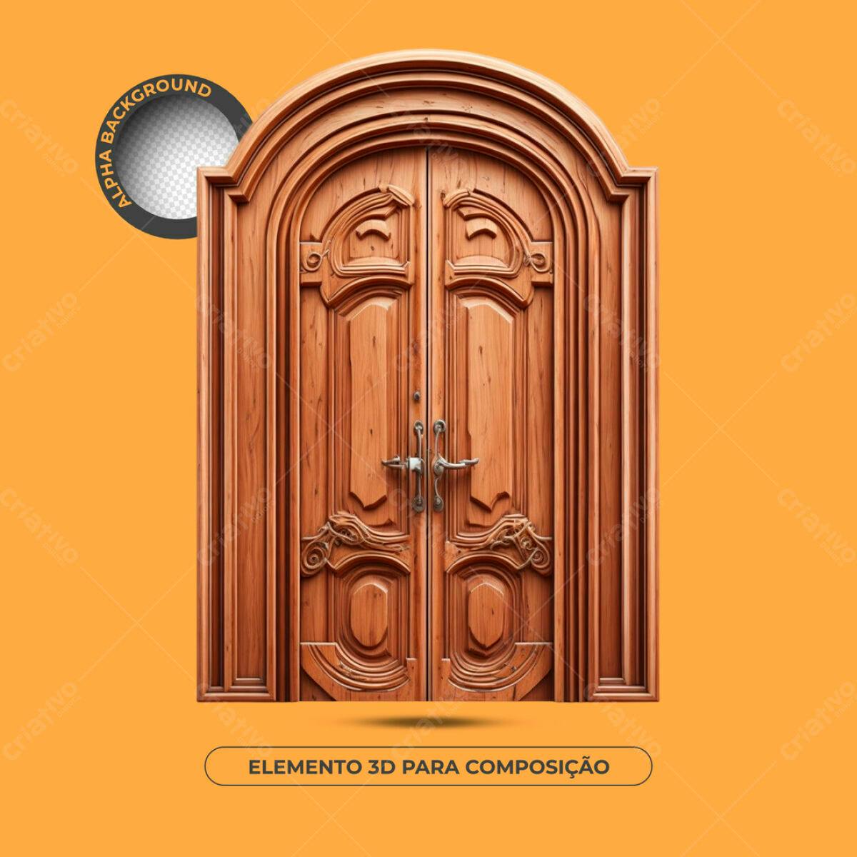 Elemento 3D Porta de Madeira Marrom PSD Editável