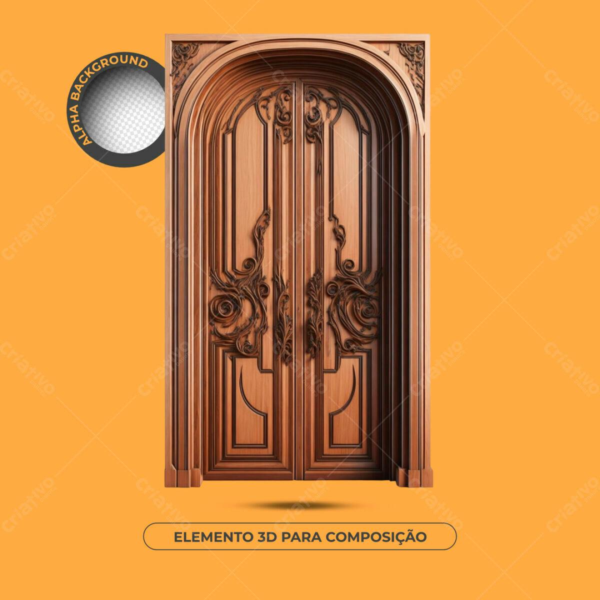 Elemento 3D Porta de Madeira Luxuosa PSD Editável