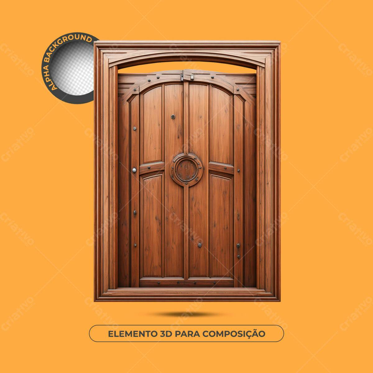 Elemento 3D Porta de Madeira Marrom PSD Editável
