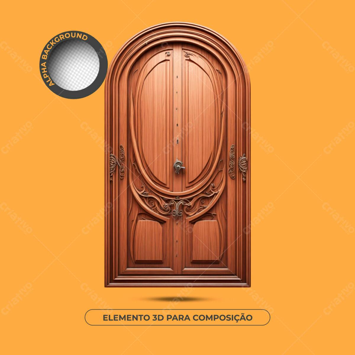 Elemento 3D Porta de Madeira Marrom PSD Editável