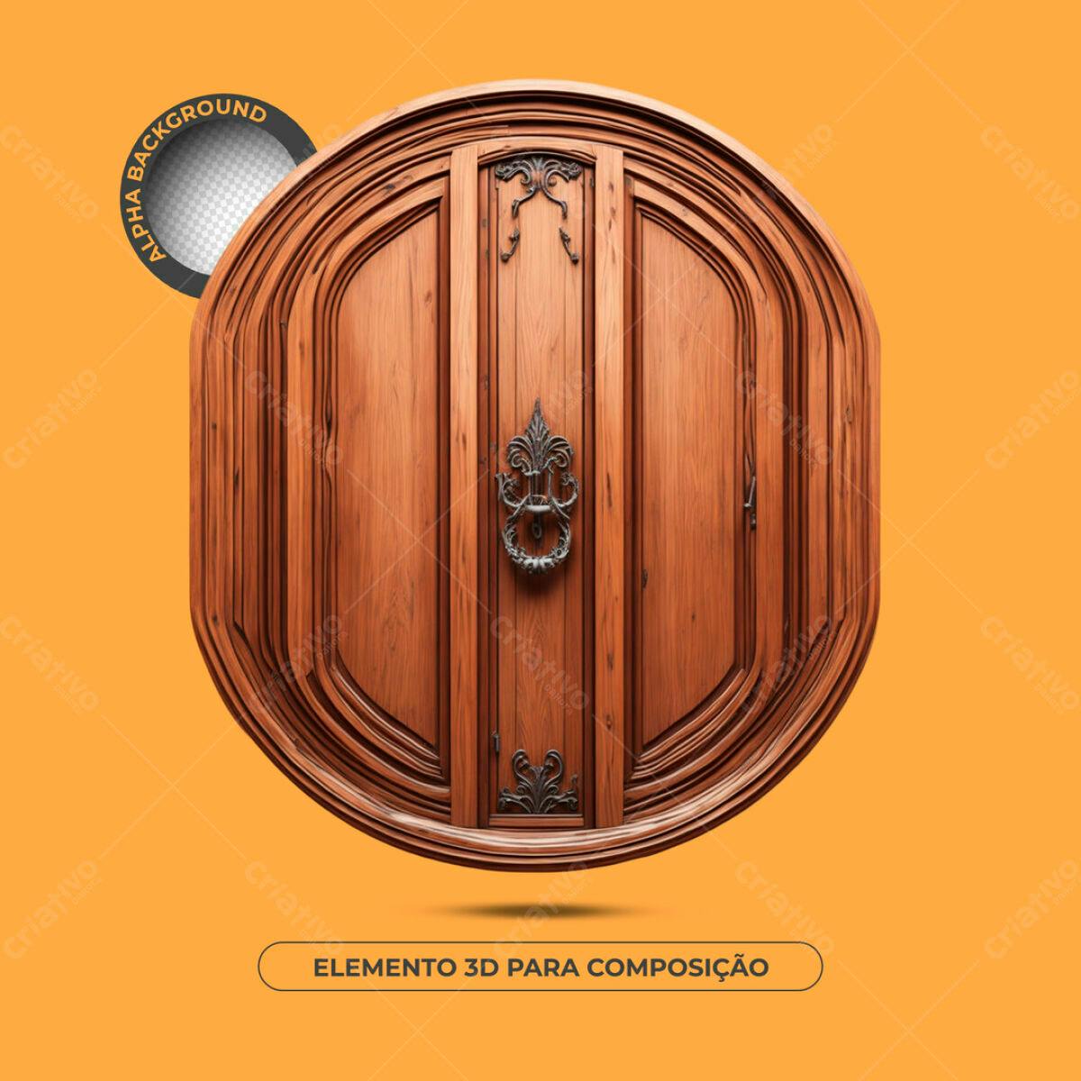 Elemento 3D Porta de Madeira Marrom PSD Editável