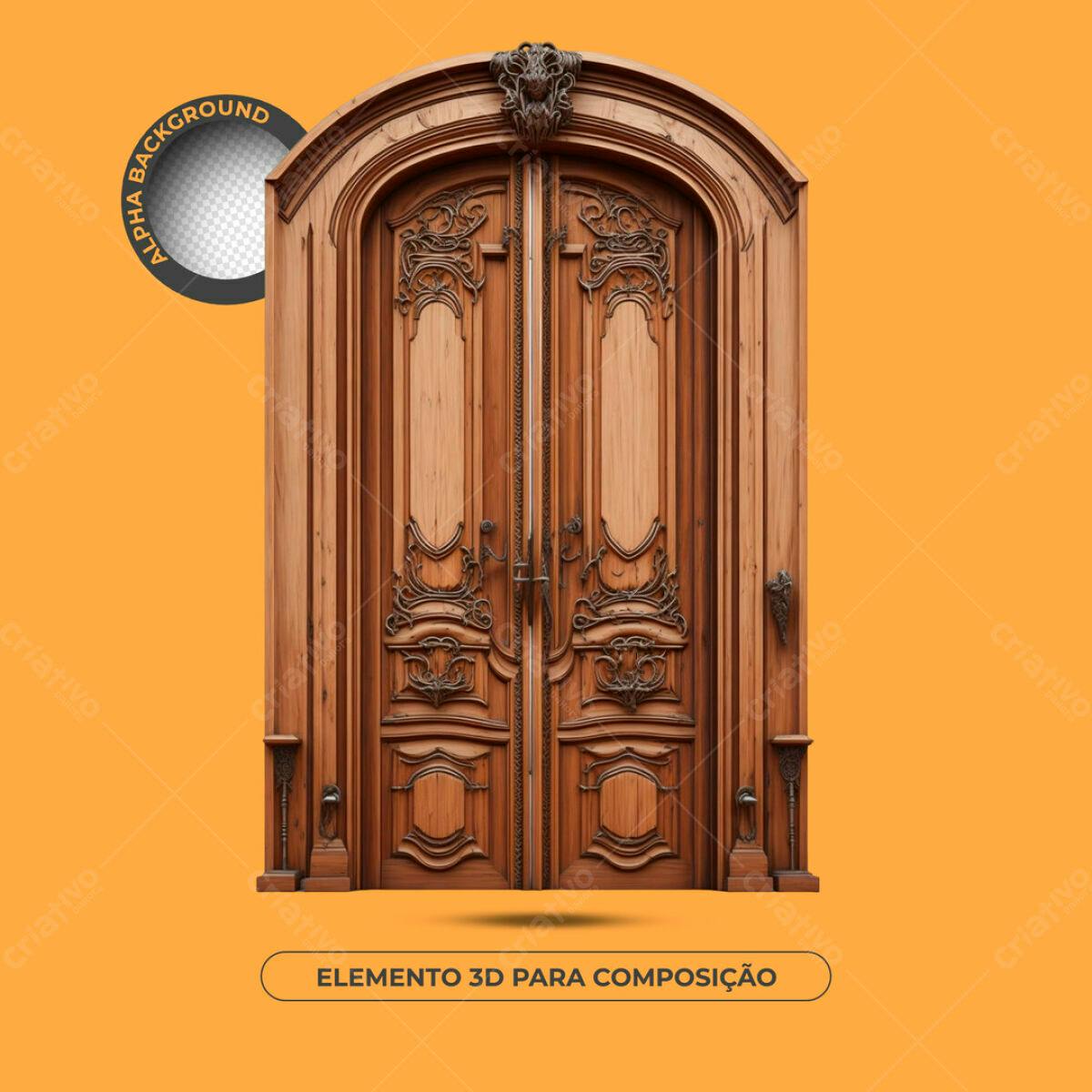 Elemento 3D Porta de Madeira Luxuosa PSD Editável