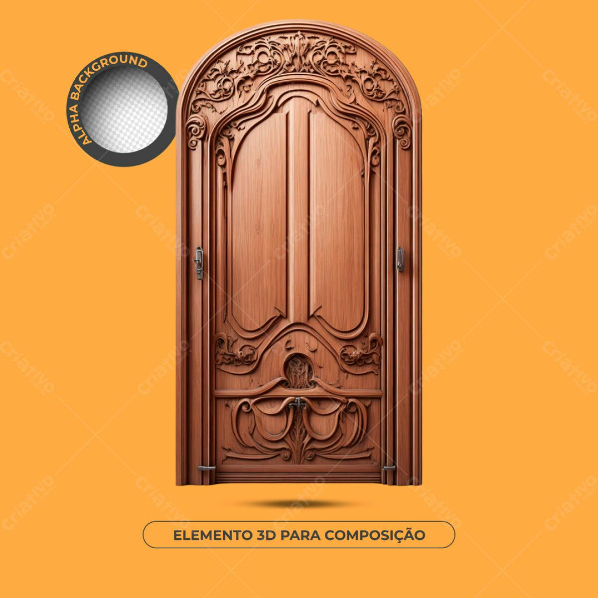Elemento 3D Porta de Madeira Artesanal PSD Editável