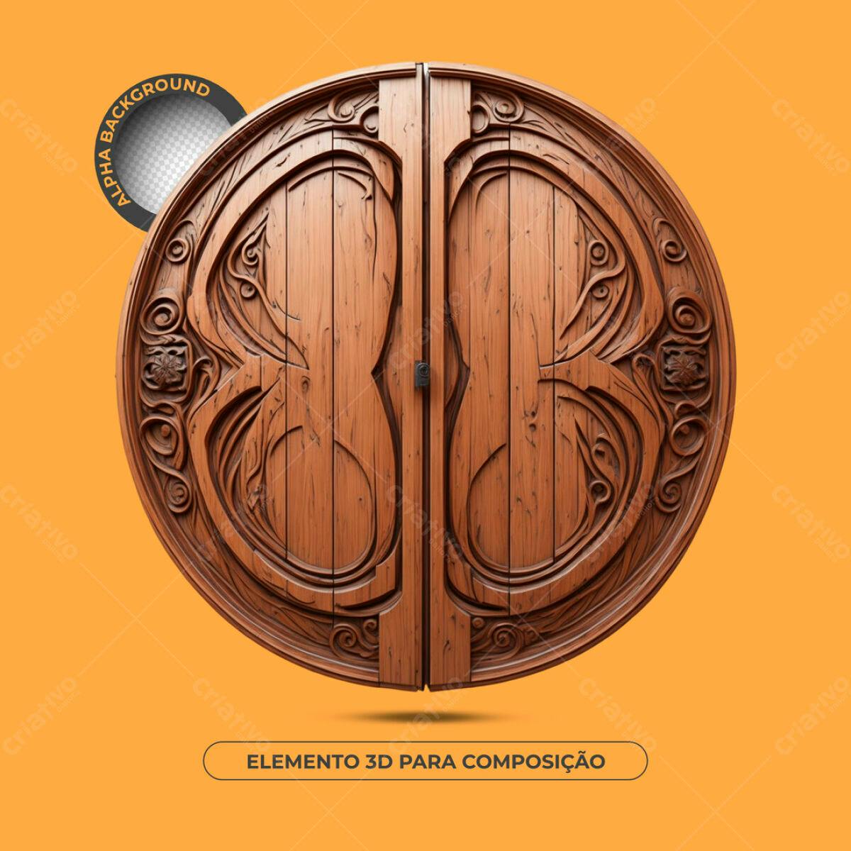 Elemento 3D Porta de Madeira Marrom PSD Editável