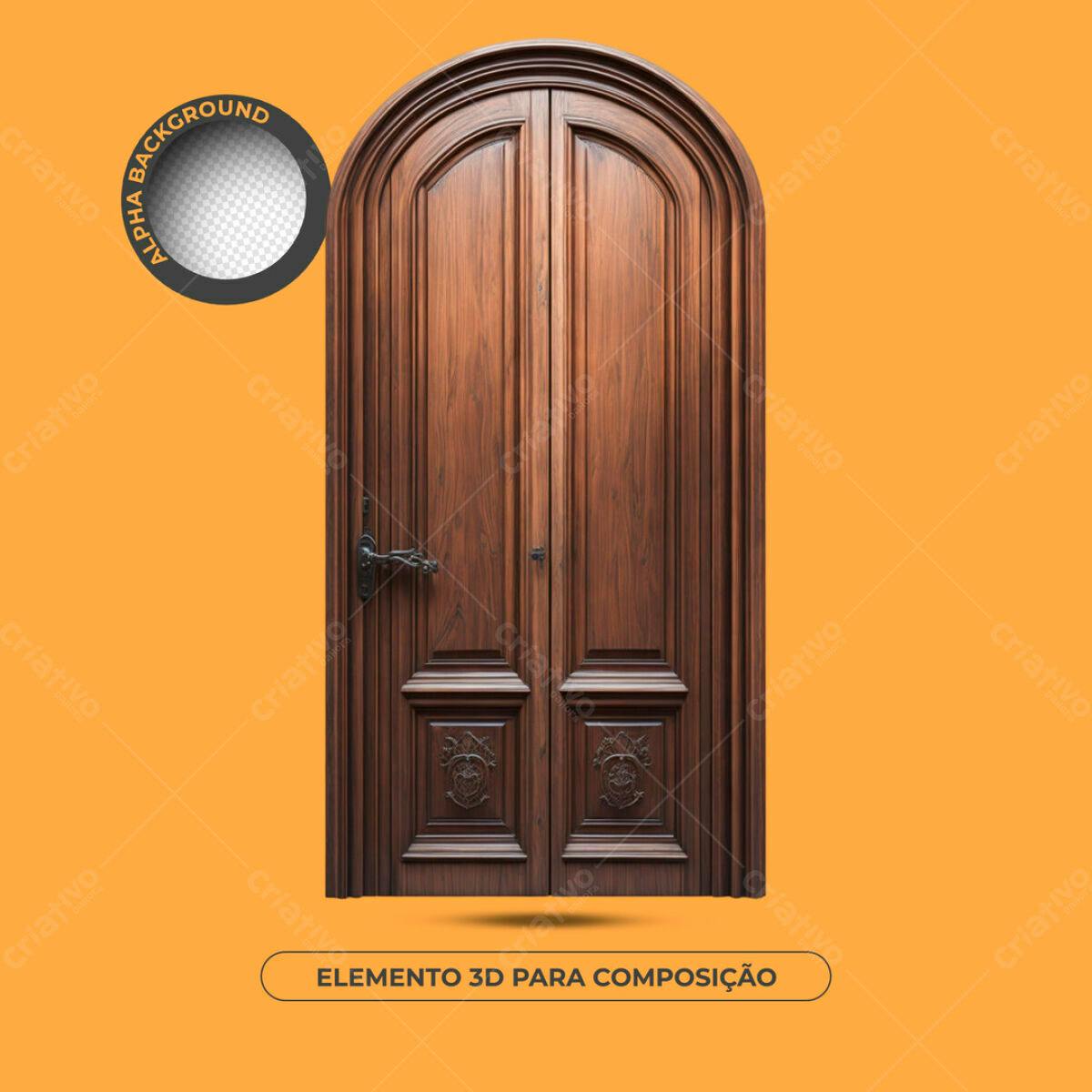 Elemento 3D Porta de Madeira Marrom PSD Editável