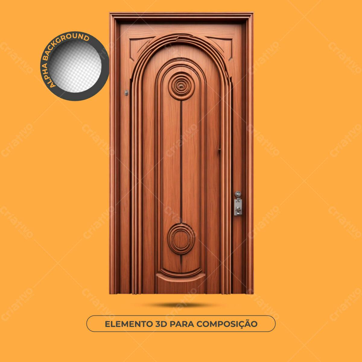 Elemento 3D Porta de Madeira PSD Editável