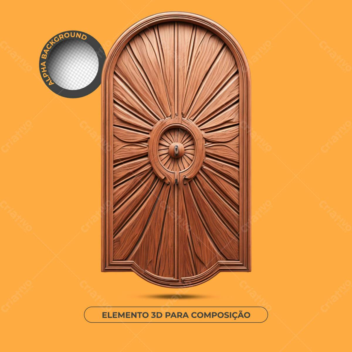 Elemento 3D Porta de Madeira Marrom PSD Editável