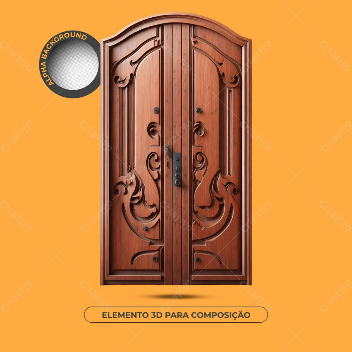 Elemento 3D Porta de Madeira PSD Editável