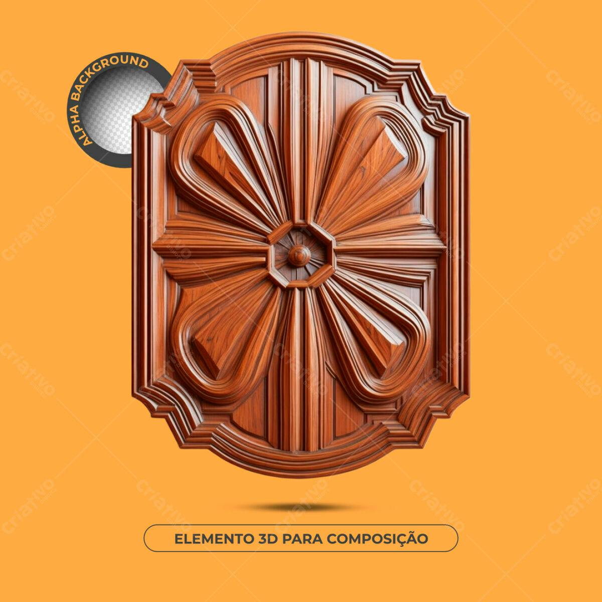 Elemento 3D de Madeira Marrom PSD Editável