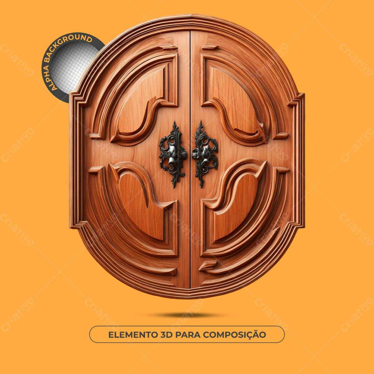 Elemento 3D Porta de Madeira Marrom PSD Editável