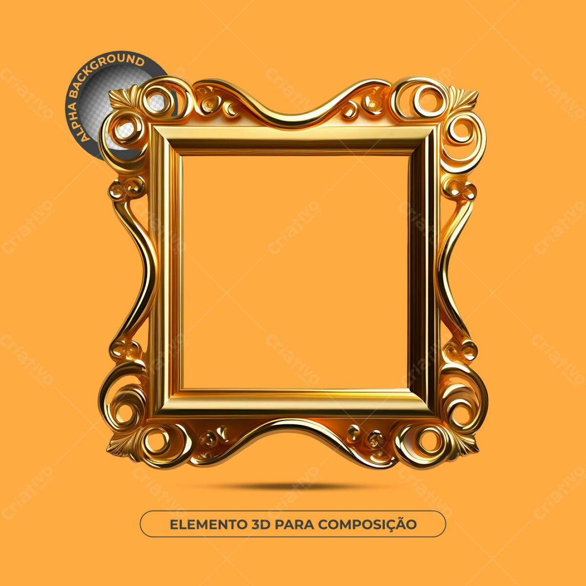 Moldura Dourada 3D para Composição PSD Editável