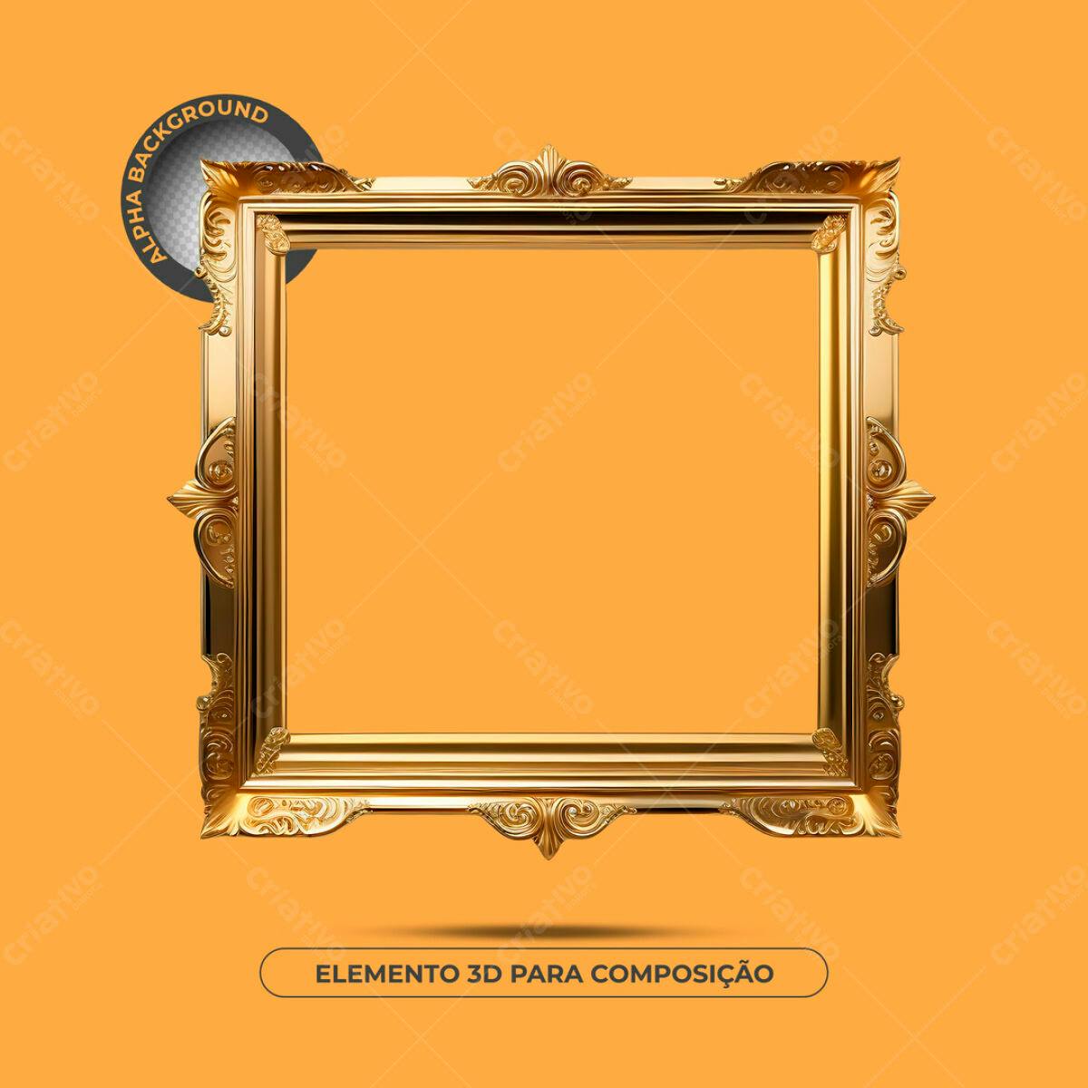 Moldura Dourada 3D para Composição PSD Editável