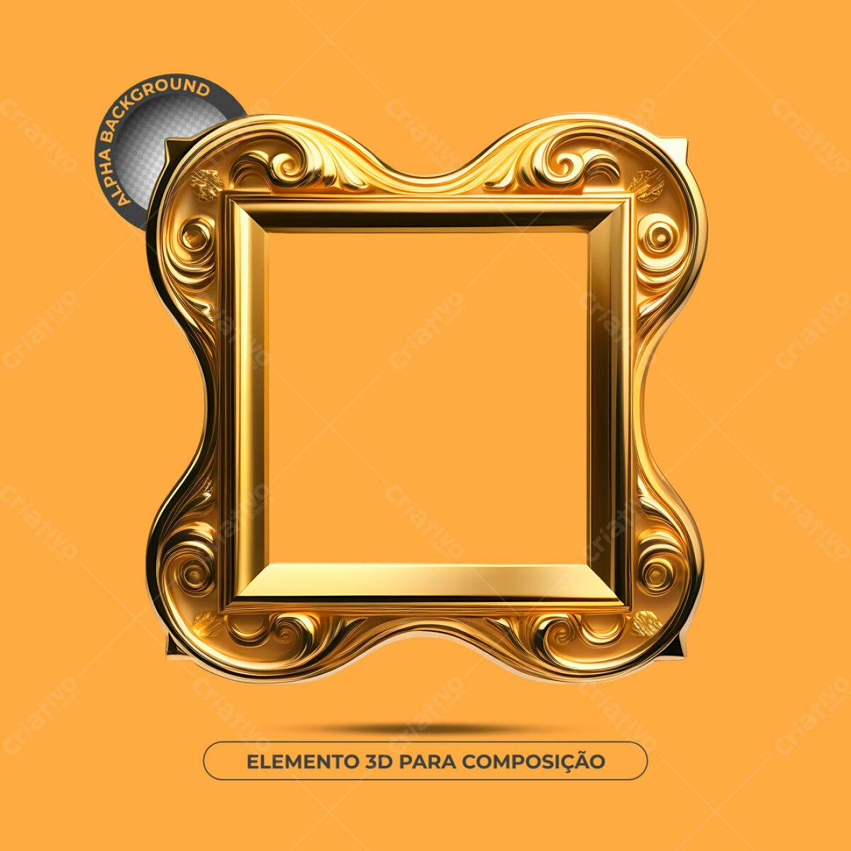 Moldura Dourada 3D para Design PSD Editável