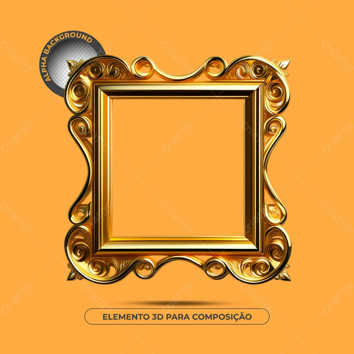 Moldura Dourada 3D para Design PSD Editável