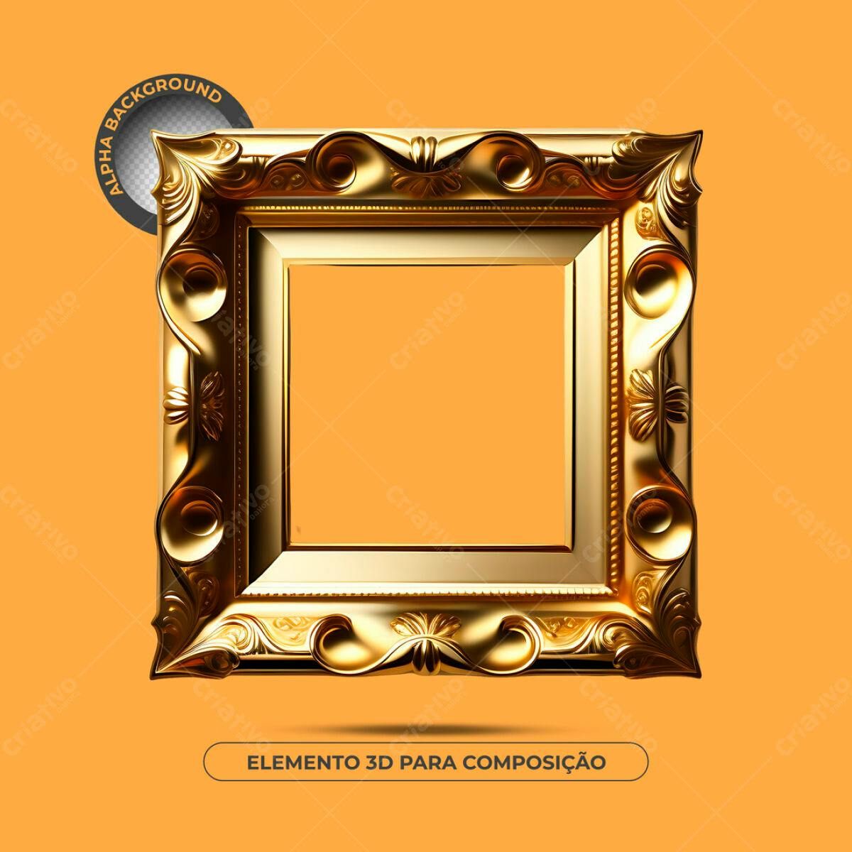 Moldura Dourada 3D para Design PSD Editável