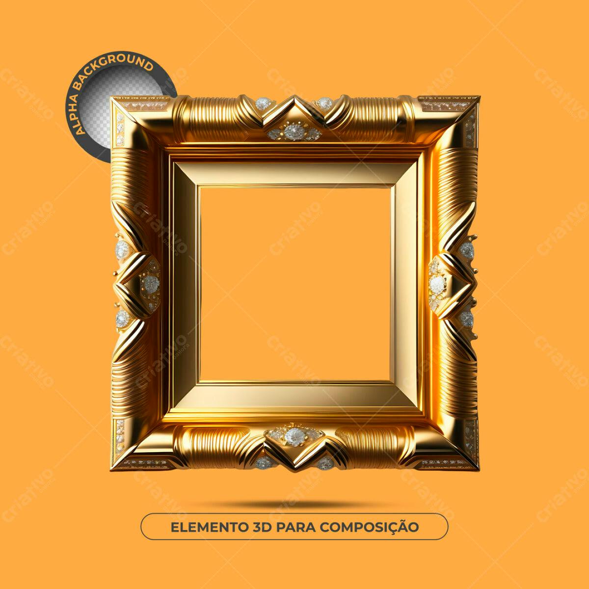 Moldura Luxuosa em Ouro com Diamantes PSD Editável
